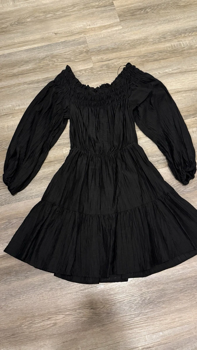 black h and m dress Women's Black Smocked Cotton Dress
