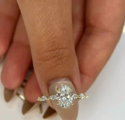 14k Yellow Gold Ring Oval 1.80 Carat Diamond IGI Lab Grown E F VVS Size 5 6 7