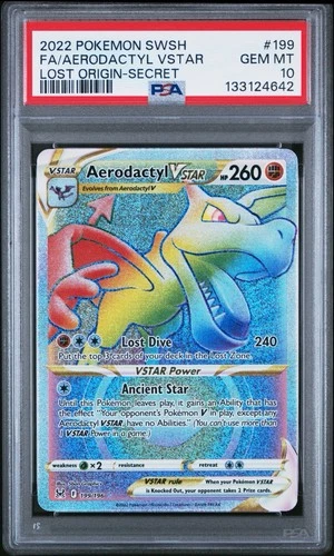 Pokemon Lost Origin Aerodactyl VStar 199/196 Secret Rare Rainbow Holo PSA 10