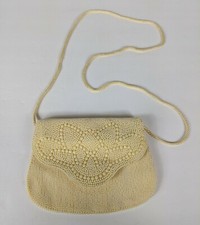 La Regale Vintage Beaded Purse Ivory Cream Double Sided Flap Seed Beads