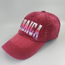 Red JAMAICA Embroidered Cap Buckle Adjustable Sun Stylin Baseball Hat - Cotton