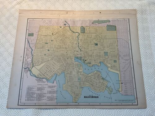 Original 1889 Baltimore Map from Cram’s Unrivaled Atlas of the World 11.5 X 15.5