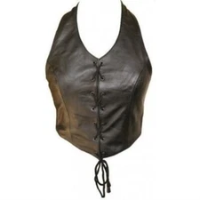 Ladies Leather Laced Front Halter Top
