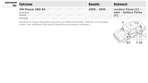 ALPINE LAUTSPRECHER für VW PASSAT 3BG B5 2000-2005 Front Tür 2-Wege 280W #AA04 - Bild 2 von 2
