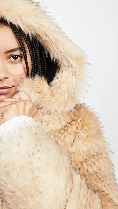 IRO Womens Gosty Coat Sz Medium Large Beige Faux Fur Hooded Luxury