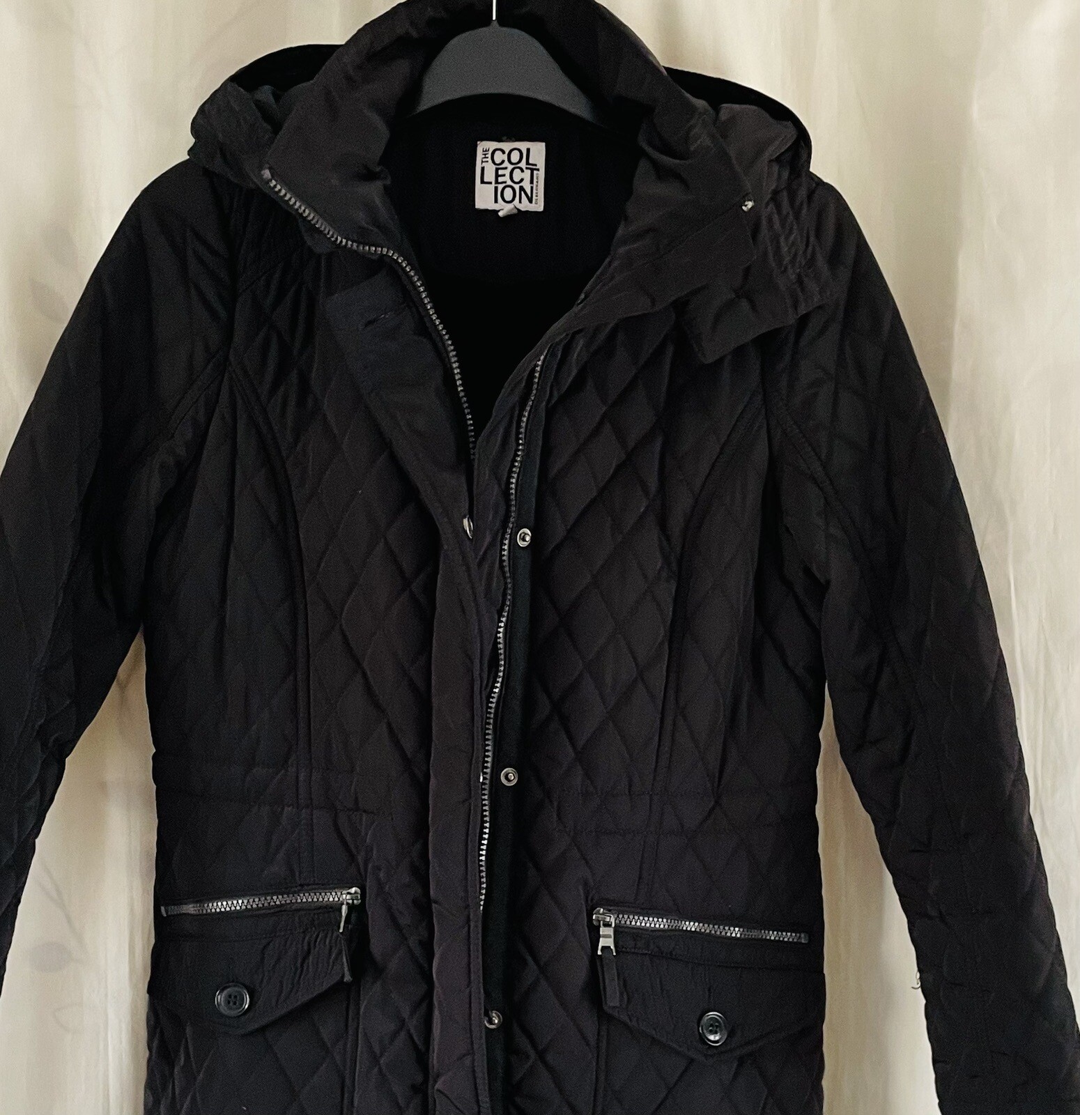 Debenhams Black Quilted Hooded Coat Parker Jacket Size 14 VGC eBay