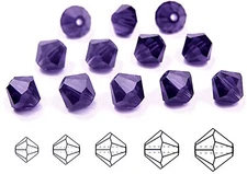 Czech Bicone Crystal Beads Tanzanite Deep purple Preciosa Rondelle Diamond