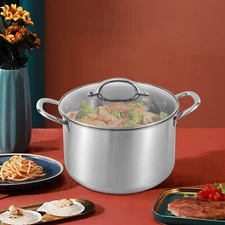 3L/3.17qt Pot Stainless Steel Stock Pot with Clear Lid & Steaming Rack