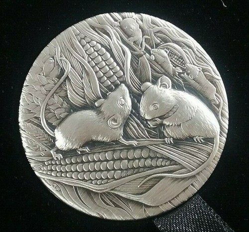 2020 P Perth Mint Anno Lunare del Topo 2 oz Argento Finitura Anticata - Conio 1888 - Foto 7 di 8