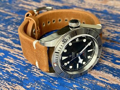 22mm BROWN Vintage Crazy Horse Leather Watch Strap Band P-White Stitch