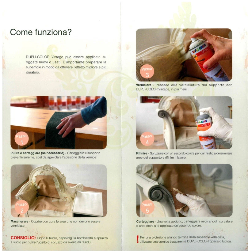 DUPLI COLOR spray effetto SHABBY CHIC VINTAGE chalk paint  decapato ultra opaca - Immagine 4 di 4