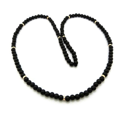 MENS BLACK WOODEN BEAD LONG TRENDY 36" NECKLACE HIP HOP - 第 10/22 張圖片