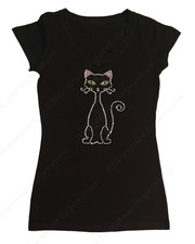 Women's Rhinestone T-Shirt " Cat " in S, M, L, 1X, 2X, 3X Cat Lady