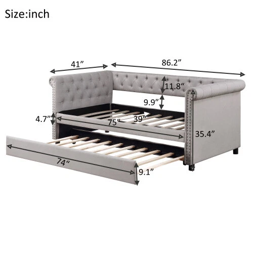 Juegos de dormitorio con marcos de cama de madera de tamaño doble sofá cama tapizado con sofá cama nido Foto 3 de 4