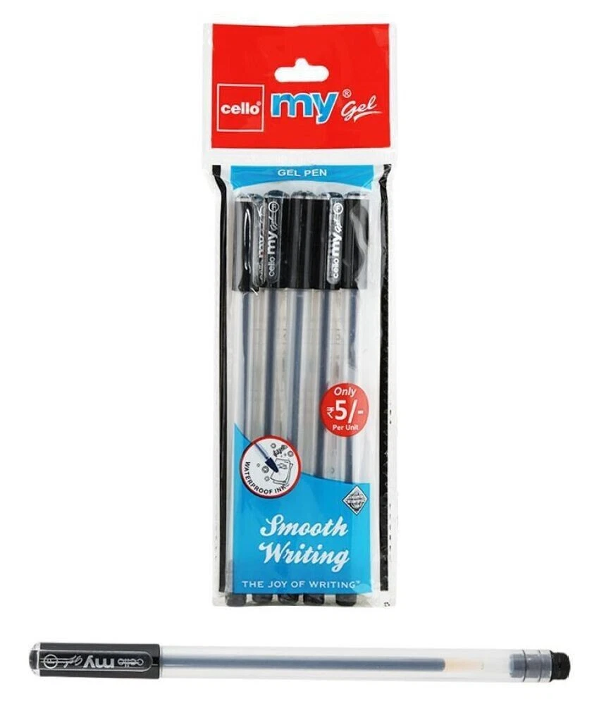 5x Cello MY GEL Pen BLACK 0.5mm Waterproof Ink Free Shipping