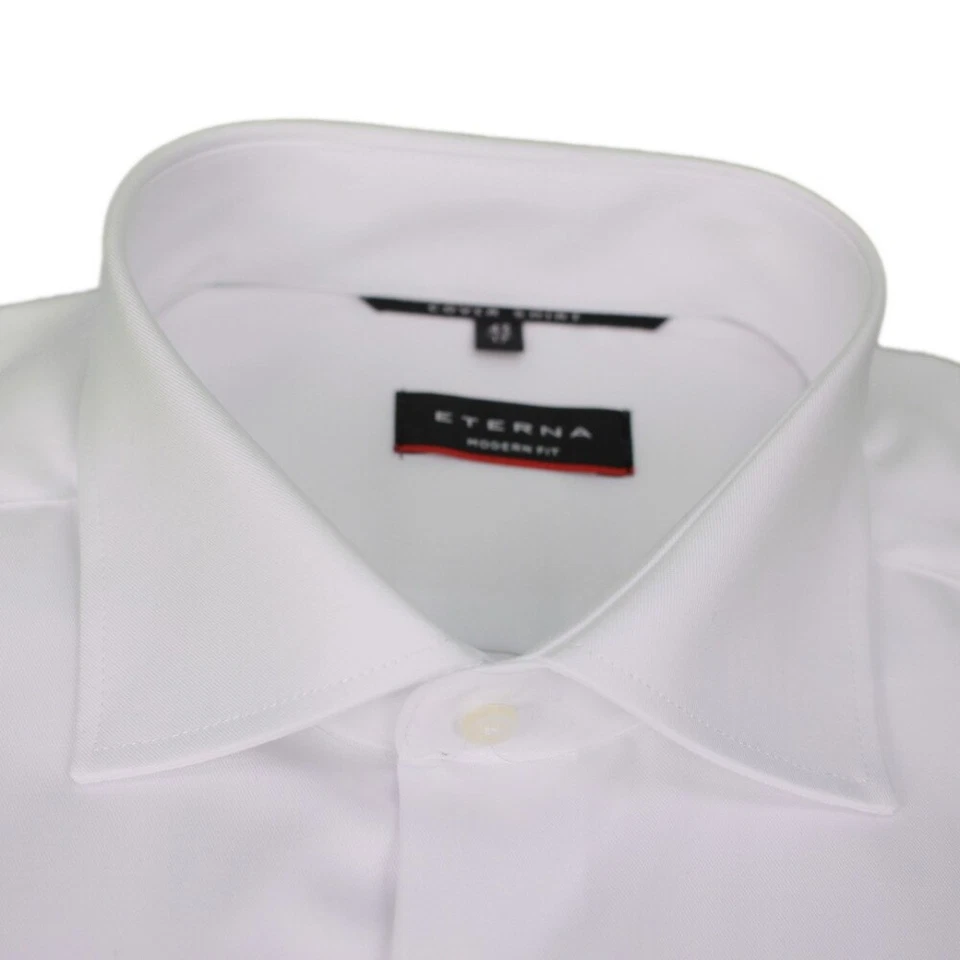 Eterna Uomo Camicia Maniche Lunghe da Ufficio Moderno Fit Bianco Pianura 8817 - Immagine 2 di 3