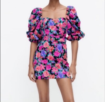 NWOT Zara Puff Sleeve Floral Mini Dress XS | eBay