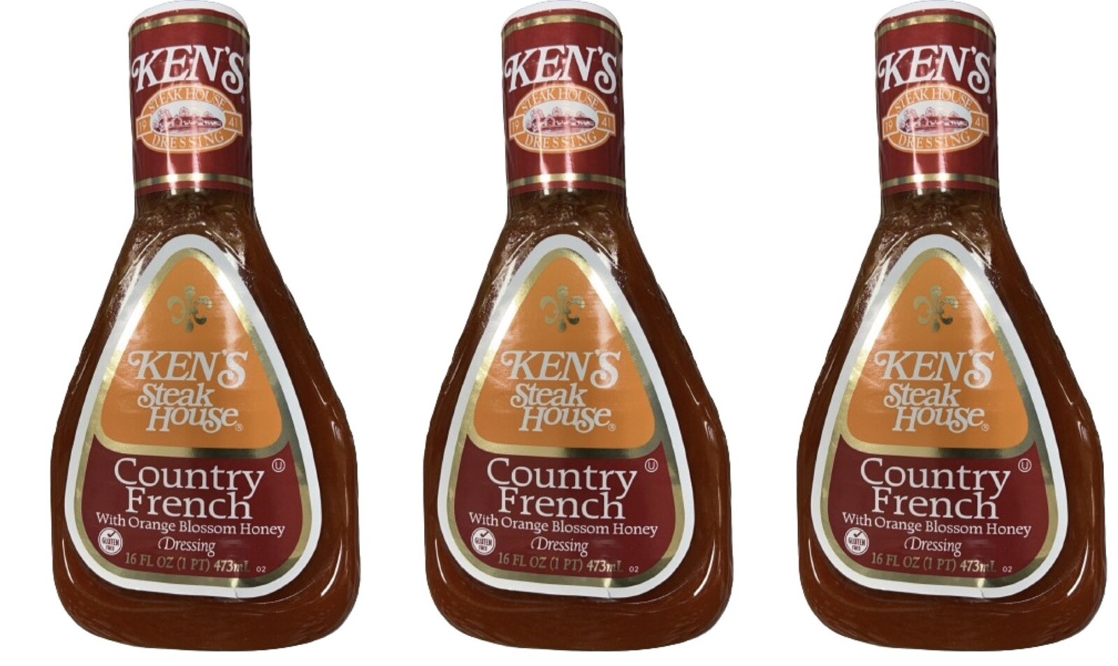 3 BOTTLES Ken's Country French w Orange Blossom Honey Salad Dressing 16