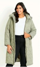 Evans Plus Size 16 Womens Hooded Quilted Puffer Long Olive Green Coat Jacket