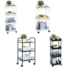 VEVOR 3/4-Tier Kitchen Rolling Cart Basket Utility Cart with Handle White/Black
