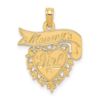 14K Gelbgold Mama Mädchen im Herzen mit Banner Anhänger