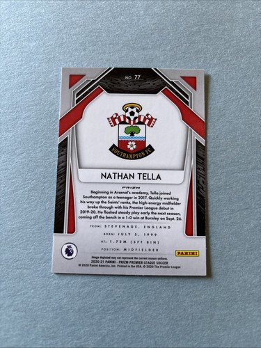 2020-21 Panini Prizm PL Nathan Tella Southampton Red White Blue Wave Rookie #77 - Picture 2 of 2
