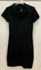Sweater Project Sweater Sheath Dress Size L Black Cowl Neck Short Sleeves 131