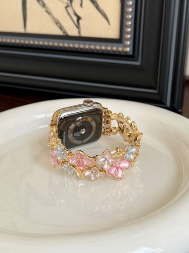 Correa de moda de metal elástica de fantasía floral para Apple Watch S9/8/7/6/5/4/SE - Imagen 10 de 17