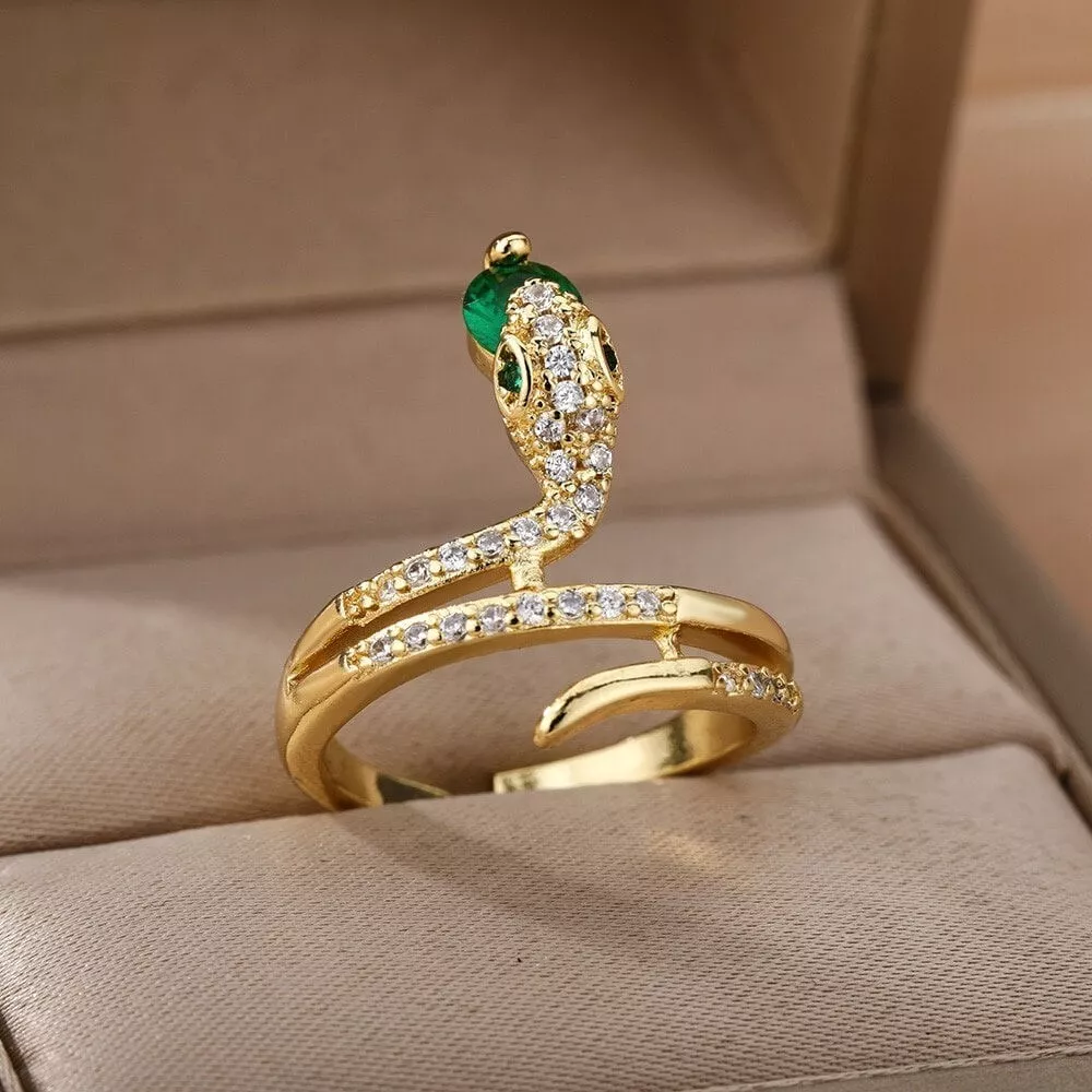 18K Gold Snake Ring Gold Serpent Ring Punk Snake Ring for Women