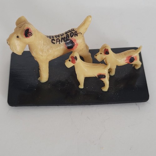 Miniatur Zelluloid Hund Souvenir MAMA Welpen Airedale Schnauzer JAPAN Kanada - Bild 1 von 16
