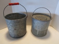 VTG. Better Bilt Galvanized 2 Pc. Minnow bucket lidded wood handle 1940's 14" t