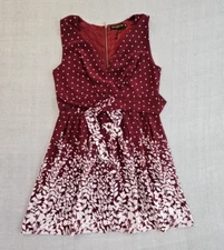 Ravi Famous London Sleeveless Floral Print Dress Maroon and White Size 14 EUC