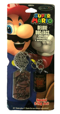 2pc DONKEY KONG Super Mario Bros Necklace 26'' Dog Tag 4'' Mini Jewelry Brothers