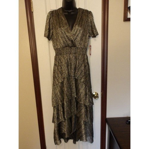 Vince Camuto Metallic Shimmer Tiered Maxi Dress Evening Cocktail Party Size S