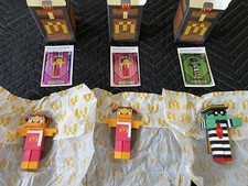 Mcdonald  s Minecraft 3x Toys With Unused Promo Cards  3x Boxes  5x Cups LOT 