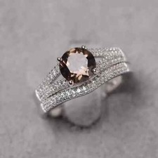 Smoky quartz ring round cut sterling silver customized brown gemstone ring