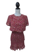 Urban Outfitters Mini Dress Womens M Red Floral Short Sleeve Western Prairie