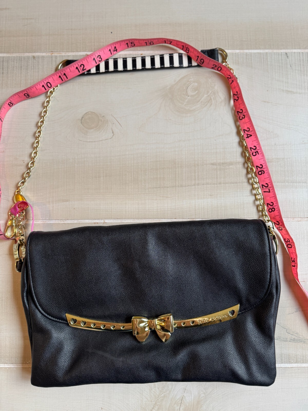 Betsey Johnson black gold bow shoulder clutch  purse handbag NWOT