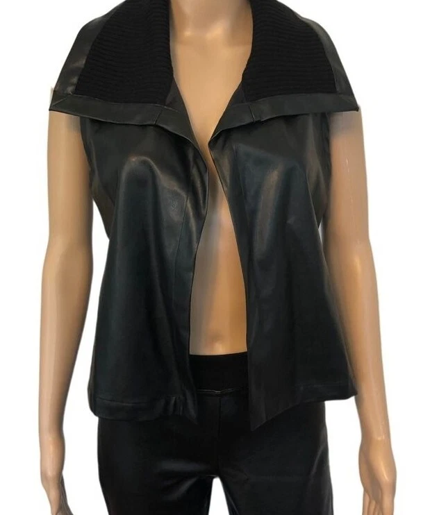 Chaleco AUGUST SILK Negro Frente Abierto Talla M Nuevo con Etiquetas $68 Suéter de Cuero Sintético Foto 3 de 4