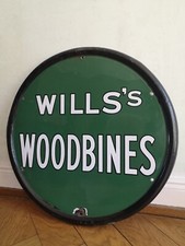 WILL'S WOODBINE 1930's PUB ENAMEL PLATE VINTAGE ENAMEL SIGN CIGARETTES