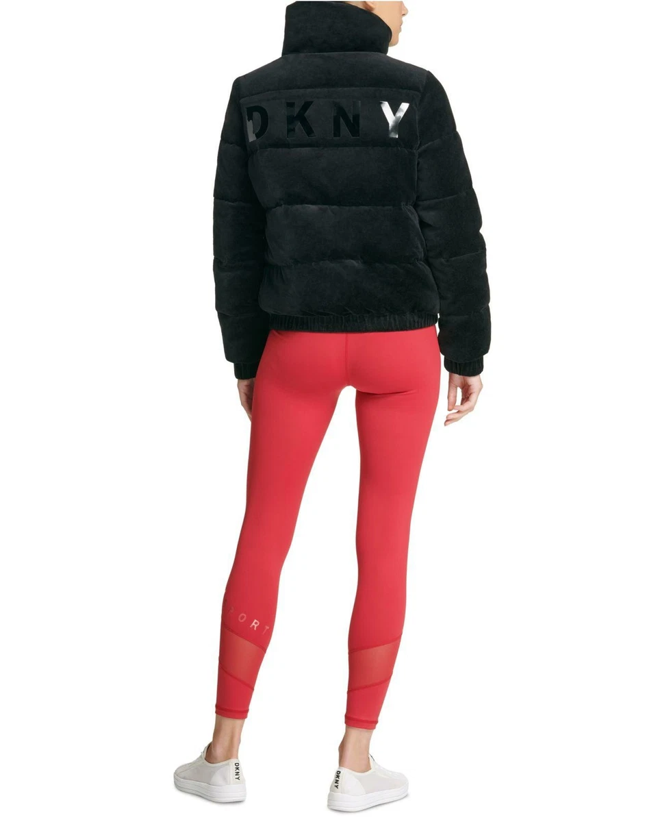 DKNY Womens Sport Velour Puffer Jacket Black XS