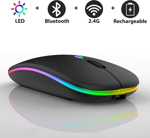 Slim Silent Rechargeable Wireless Mouse RGB LED USB Mice MacBook Laptop PC UK - Picture 12 of 14
