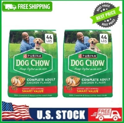 2 Bags Purina Dog Chow Complete Dry Dog Food for Adult Dogs, Real Chicken, 44 lb