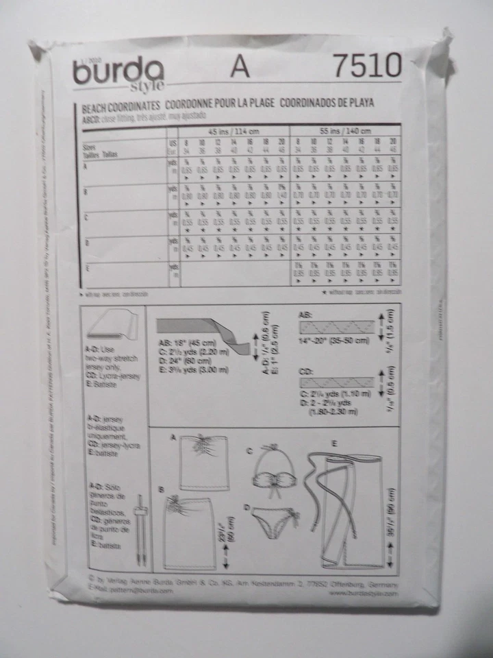 Burda 7510 Misses Beach Coordinates Swimsuit sarong bikini size 8-20 plus Uncut - Image 3 of 3
