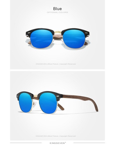 Kingseven Polarisierte Holz Sonnenbrille UV400 Retro Halbrand Brille Herren - Bild 14 von 30