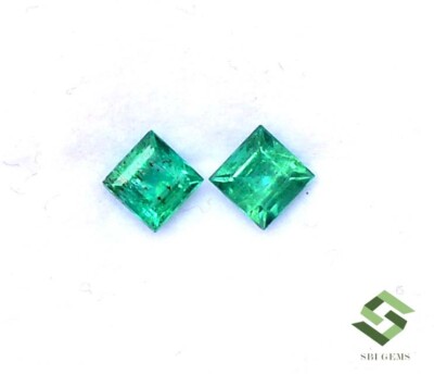 4x4 mm Certified Natural Emerald Square Cut Pair 0.64 CTS Faceted Loose Gemstone