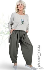 DeSiGn LAGENLOOK pantaloni a palloncino L-XL-XXL-XXXL 44 46 48 50 52 54 56 58 kaki-oliva
