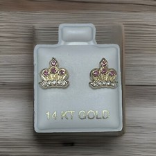 14k Solid Gold Crown Stud Earrings For Children Or Woman with safety backing