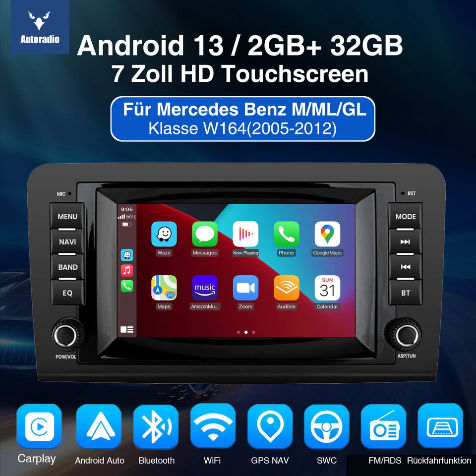 DAB+ Android 13 Carplay Autoradio GPS Navi EQ Für Mercedes M/GL Klasse W164 X164 - Bild 2 von 4