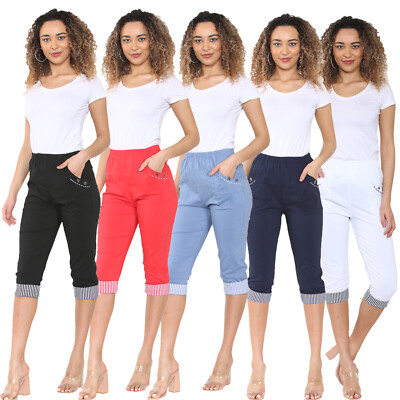 DAMEN CHERRY BERRY 3/4 DREIVIERTEL DAMEN BENGALINE CROPPED HOSE UNTERTEIL